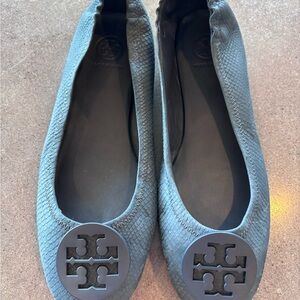 Tory Burch Black Flats with Logo Detail